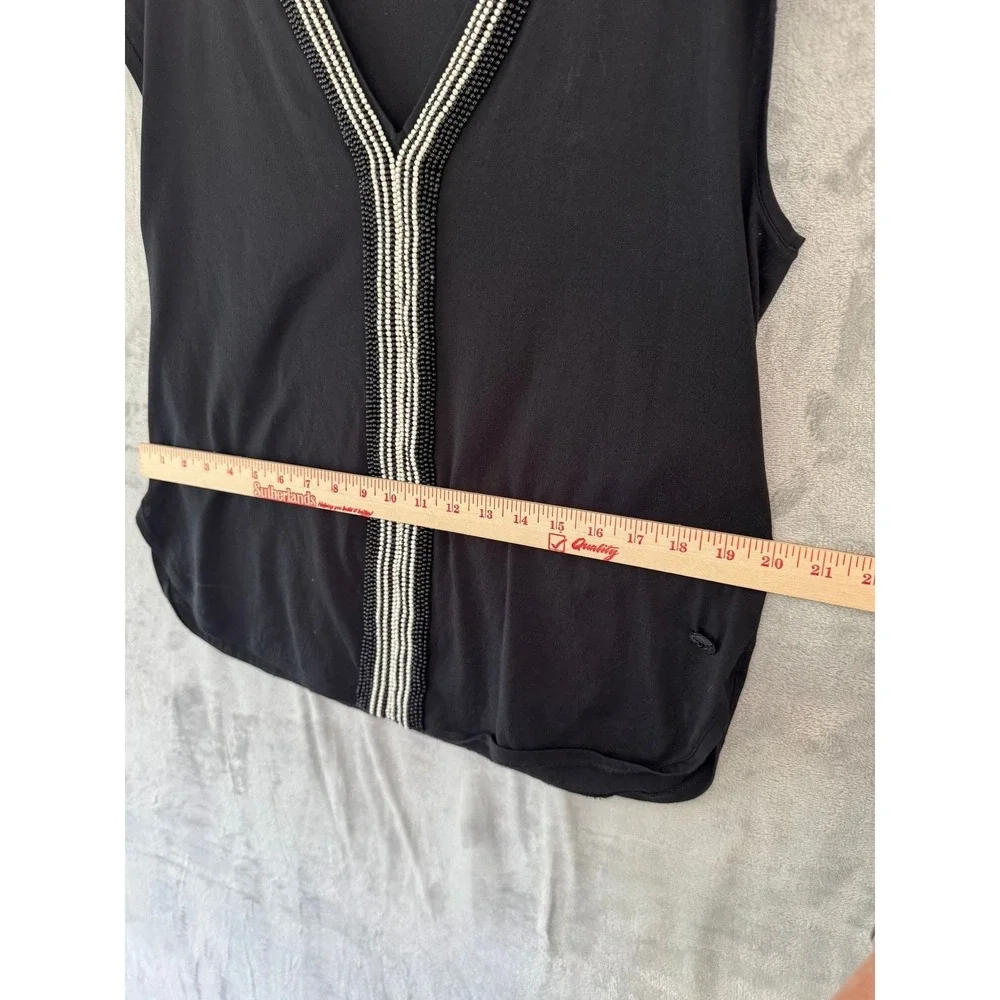 Chanel Black Beaded V-Neck Short Sleeve Top France P42975V31383 FR 44 US 12
